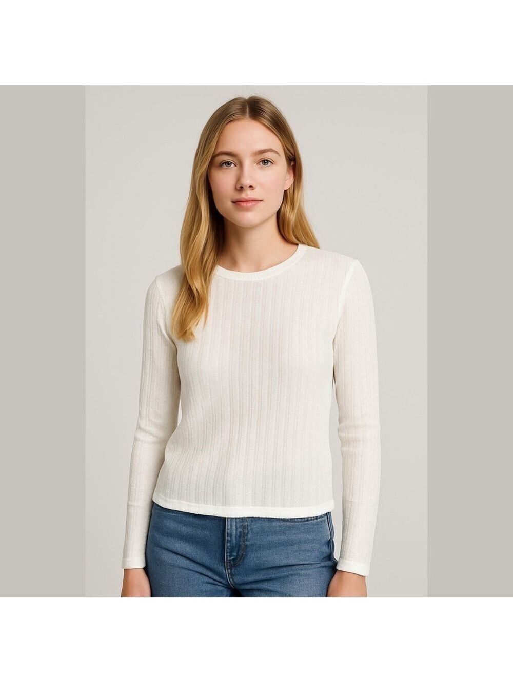 Reformation Ansley Knit White Long Sleeve Top Sz Large